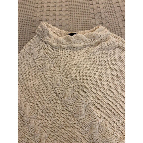 Girls Cable Knit Sweater Poncho One Size Cream Fringe Edge Unique Cable Design - Picture 2 of 8